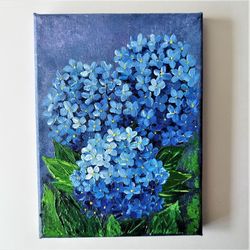 acrylic painting of blue hydrangea - home decor artwork