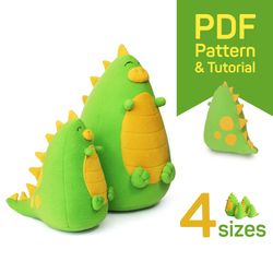 fat dinosaur toy pattern: plush dino sewing pattern pdf & tutorial - cute stuffed animal pattern instant download