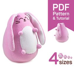 bunny sewing pattern pdf: fat bunny plush sewing pattern & tutorial, cute rabbit, instant download, diy