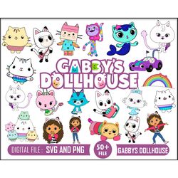 50 gabby's dollhouse, gabby's dollhouse svg bundle, gabby's dollhouse png, gabbys dollhouse clipart, birthday, gabby's c
