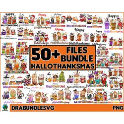 50 happy hallothanksmas coffee png, coffee clipart, fall png, halloween png, christmas png, western png, instant downloa