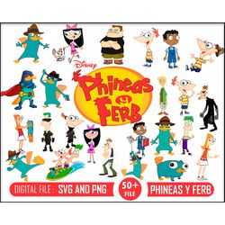 50 phineas y ferb – collection of digital file, phineas, ferb, perry, candace, layered, silhouette, cricut, png, svg, cu