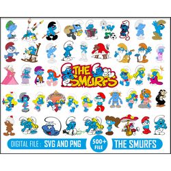 500 smurfs svg, cricut file, mega bundle smurfs png, smurfs layered svg, smurf svg, smurfs cut files, smurfs, the smurfs