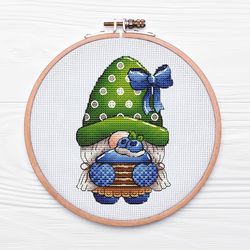 Gnome Baker Cross Stitch Pattern Pdf, Green Hat Girl Dwarf Cross Stitch, Nursery Embroidery, Funny Home Gift