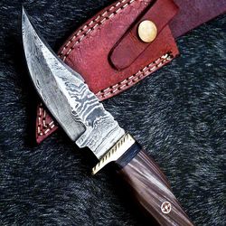 hand forged damascus full tang bowie hunting knife blade with leather sheath