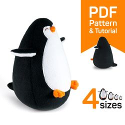 penguin sewing pattern: plush fat penguin toy pattern pdf & tutorial - cute stuffed animal pattern instant download