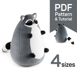 raccoon sewing pattern: plush fat raccoon toy pattern pdf & tutorial - cute stuffed animal pattern instant download