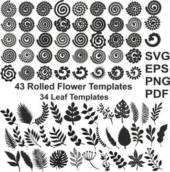 rolled paper flower svg, paper flowers template silhouette and cricut cut files