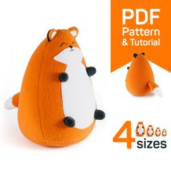 fox sewing pattern: plush fat fox toy pattern pdf & tutorial - cute stuffed animal pattern instant download, fox diy