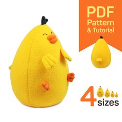 duck sewing pattern: plush fat duck toy pattern pdf & tutorial - cute stuffed animal pattern instant download, duck diy