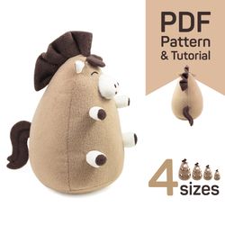 horse sewing pattern pdf: fat horse plush sewing pattern & tutorial, cute pony, instant download, diy