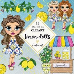 pretty lemon girl clipart, lemon doll clipart, lemon clipart, lemon planner sticker, citrus fruit girl doll illustration