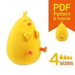 chick sewing pattern pdf: fat chick plush sewing pattern & tutorial, cute chicken, instant download, diy