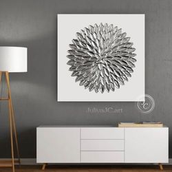 silver and white abstract wall art original painting textured artwork with round silver texture modern wall art