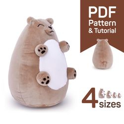 memory bear sewing pattern: plush fat memory bear toy pattern pdf & tutorial - stuffed animal pattern instant download