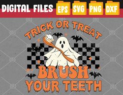 trick or treat brush your teeth dental halloween ghosh funny svg, eps, png, dxf, digital download