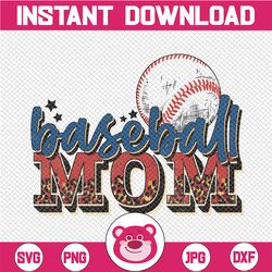 baseball mom png, leopard baseball mama, sublimation design downloads