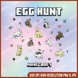 minecraft easter egg hunt jumping rabbits eggs and flowers, easter png, happy easter png, easter day png, easter