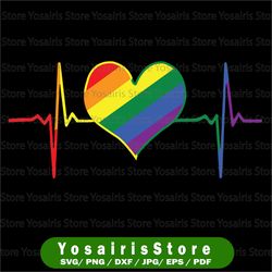 pride heart beat pulse lgbtq community pride month rainbow svg, rainbow heartbeat svg, gay pride svg, support lgbt right