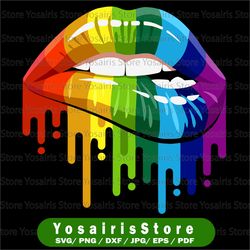 lips rainbow bite lip svg, design sexy gay pride flag ,interest lgbt svg , lips drip, cuttable design , clipart cricut ,