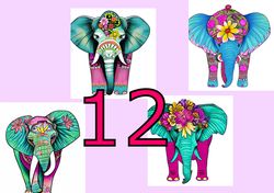 scrapbooking card set, pocket card - creative elephant with flowers -2