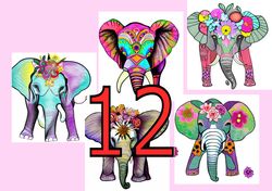 scrapbooking card set, pocket card - creative elephant with flowers -4