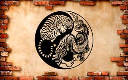 yin yang dragon and tiger sticker, ancient mythology, car sticker wall sticker vinyl decal mural art decor