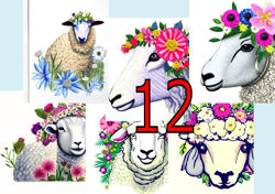 scrapbooking card set, pocket card - sheep with flowers -1