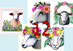 scrapbooking card set, pocket card - sheep with flowers -2