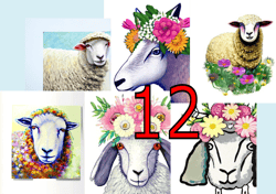 scrapbooking card set, pocket card - sheep with flowers -3