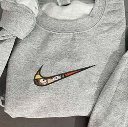 luffy nike embroidered crewneck, one piece embroidered sweatshirt, inspired embroidered manga anime hoodie