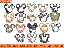 mickey spring embroidery design bundle, floral spring embroidery design, flower embroidery designs - 18 designs, 6 sizes