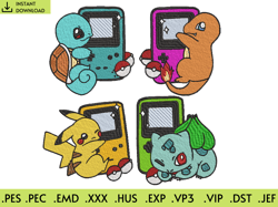 cute pokemon embroidery design - pokemon embroidery - gameboy embroidery - machine embroidery files -10 formats, 5 sizes