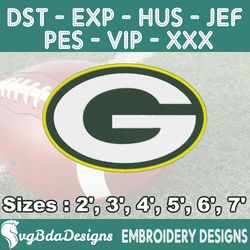 green bay packers machine embroidery design, 6 sizes embroidery machine designs, nfl embroidery, football embroidery