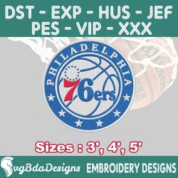 philadelphia 76ers machine embroidery design, 3 sizes embroidery machine designs, nba embroidery, basketball embroidery