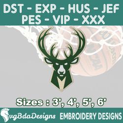 milwaukee bucks machine embroidery design, 4 sizes embroidery machine designs, nba embroidery, basketball embroidery