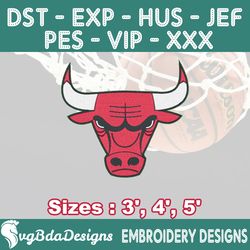 chicago bulls machine embroidery design, 3 sizes embroidery machine designs, nba embroidery, basketball embroidery