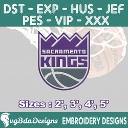 sacramento kings machine embroidery design, 4 sizes embroidery machine designs, nba embroidery, basketball embroidery