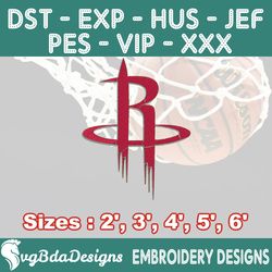 houston rockets machine embroidery design, 5 sizes embroidery machine designs, nba embroidery, basketball embroidery