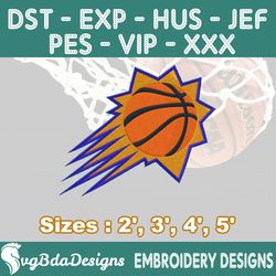 phoenix suns machine embroidery design, 4 sizes embroidery machine designs, nba embroidery, basketball embroidery design