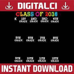 Class Of 2036 Senior 2036 Grow With Me Chacklist Graduation Last Day Of School PNG Sublimation Design