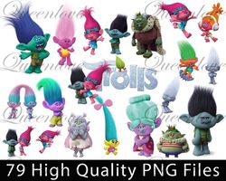 trolls clipart, trolls characters png, printable trolls cartoon images, transparent background, instant download