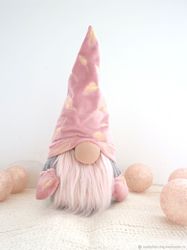 pink and gold plush gnome stuffed doll