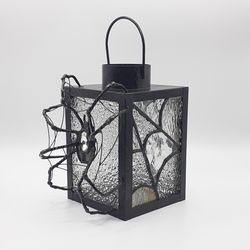 stained glass lamp, stained glass spider candle holder, witchy decor jumping spider web glass suncatcher goth decor