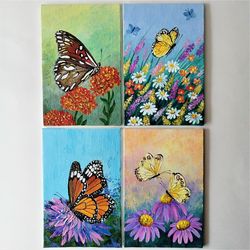 butterflies acrylic paintings - insect wall decor set of 4