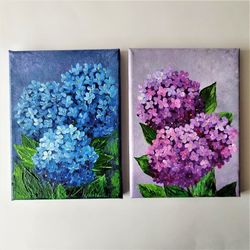 set of 2 hydrangea acrylic painting flower artwork - floral art