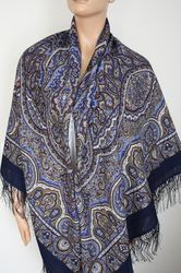 762-14 pavlovo posad russian shawl 146x146 cm 57x57 inches wool scarf wrap silk fringe