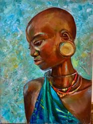 african woman portrait oil panting on board 8*11 inch