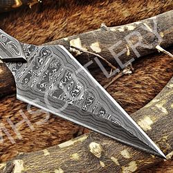 custom handmade damascus steel dagger knife with wood handle.