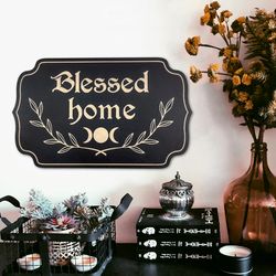 witch blessed home wood sign, witchy magical decor, triple goddess, gift occult